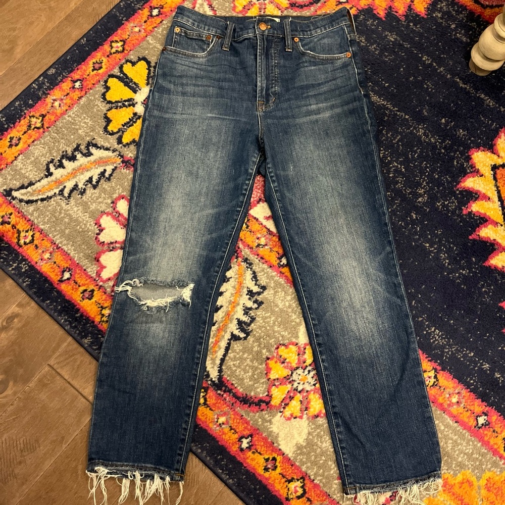 Madewell Ripped Boyfriend Jeans in Dark Blue